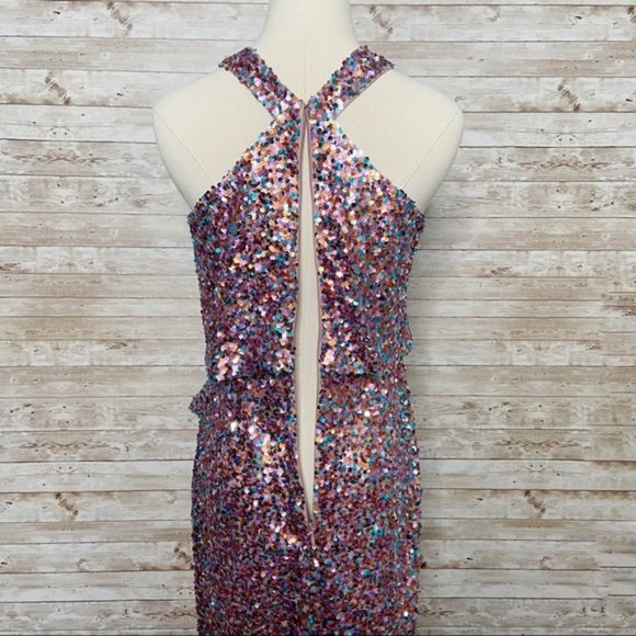 🎉HOST PICK🎉 NWT Monique Lhuillier Halter Neck Sequin Gown Sz 2 - Picture 6 of 11